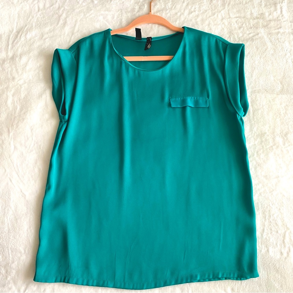 MANGO deep turquoise short sleeves blouse